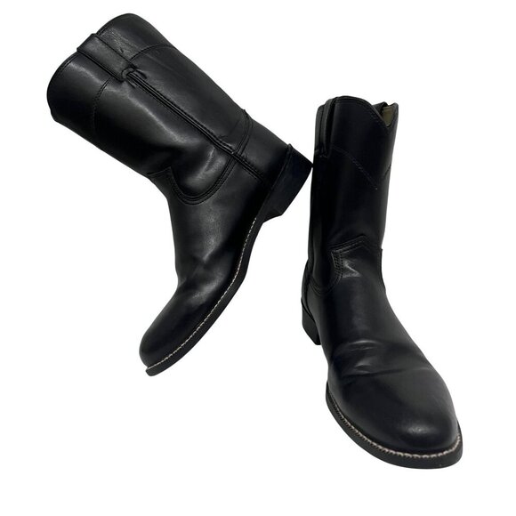 Justin Mens 10" Temple Roper Black Leather Western Cowboy Boots 10D Style JB3000 - Picture 7 of 11